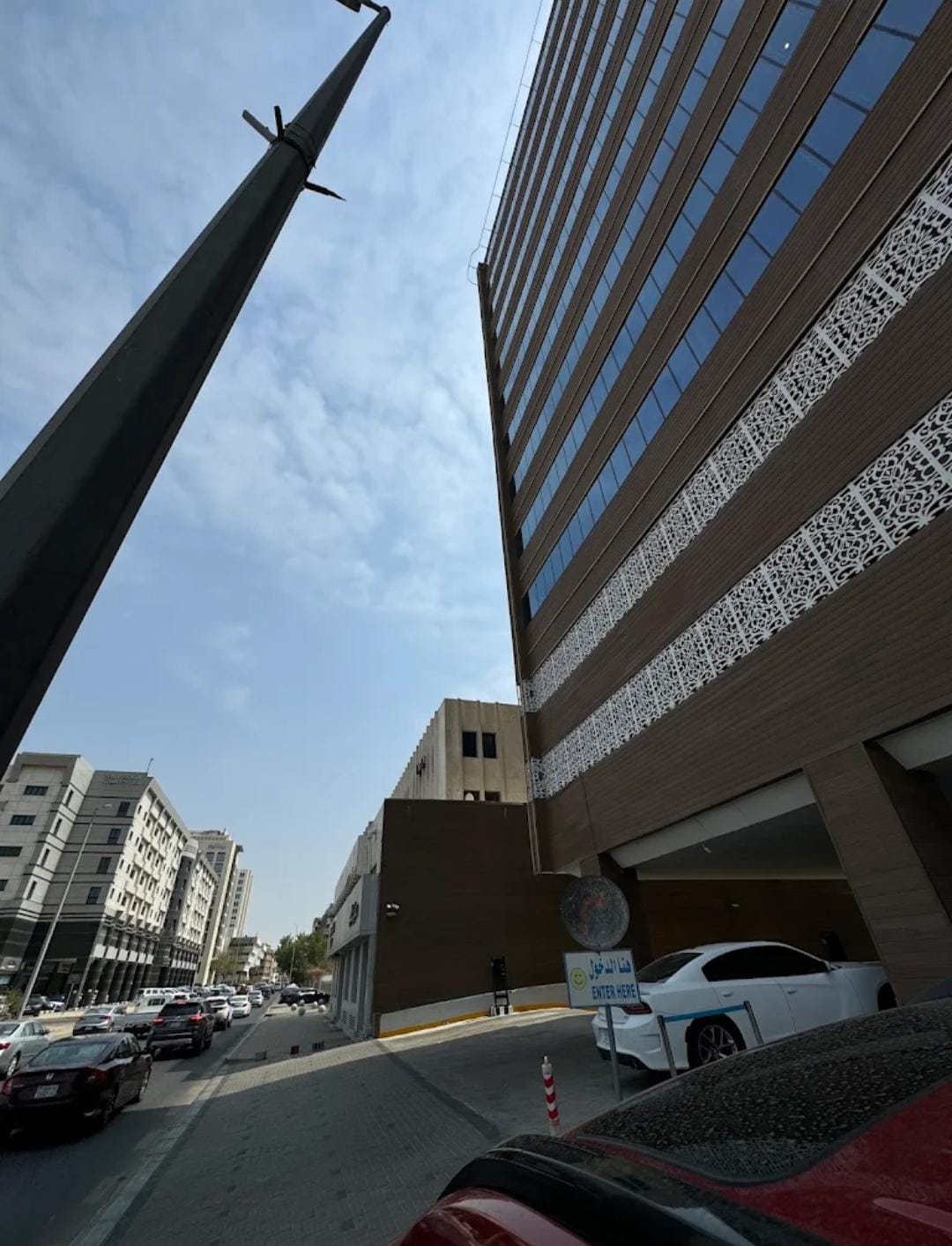 Street-level view of our Madinah Road office building in Jeddah — international shipping and container logistics